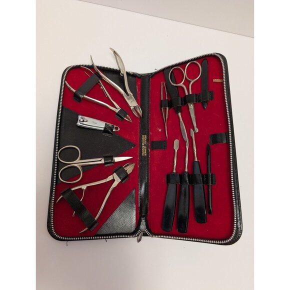 Vintage Austrian Made Manicure Kit With Ground Leather Case & 12 Tools - Picture 1 of 11